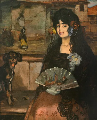 Гитана (с перчатками) с собакой by Игнасио Зулогага, 1906 — digital art print download