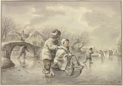 Winterlandschaft mit Schlittschuhläufern by Jacob van Strij — digital art print download