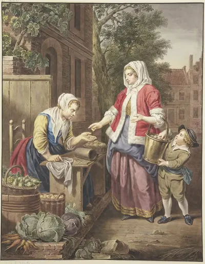 Дама с мальчиком покупает яблоки by Якобус Буйс, 1799 — digital art print download