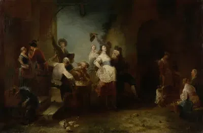 A Merry Company Dancing outside an Inn by Januarius Zick — digital art print download