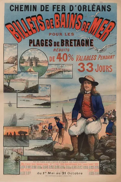 Chemin de fer d'Orléans. Billets de Bains de Mer pour les plages de Bretagne by Имп. Ф. Шампеноа, 1891 — digital art print…