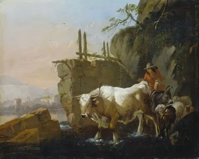 Пастухи, перегоняющие скот через брод by Иоганн Генрих Роос, 1670 — digital art print download
