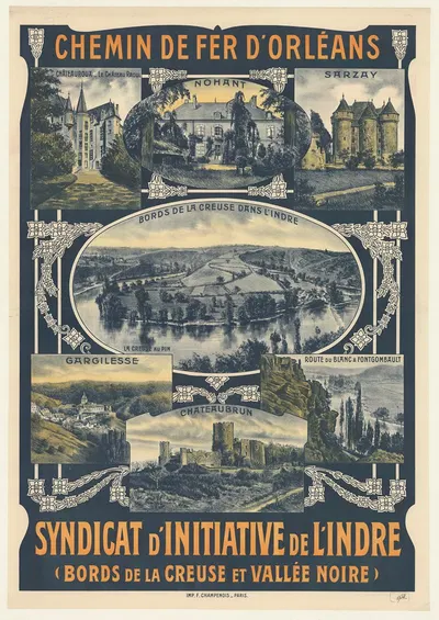 Chemin de fer d'Orléans. Syndicat d'initiative de l'Indre (bords de la creuse et Vallée noire) by Имп. Ф. Шампеноа, 1913 —…