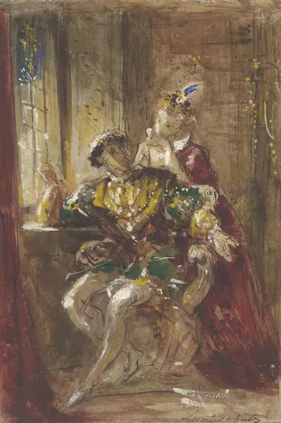 Sitzender Kavalier mit hinter ihm stehender Dame by Jules Lunteschütz — digital art print download