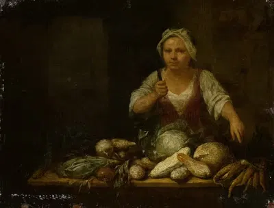 Повар, чистящий овощи by Николас Вальравен ван Хафтен, 1714 — digital art print download