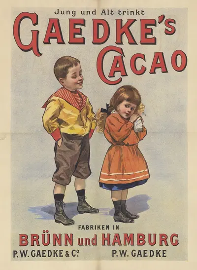 Jung und Alt trinkt Gaedke's Cacao fabriken in Brünn und Hamburg by Имп. Ф. Шампеноа, 1895 — digital art print download