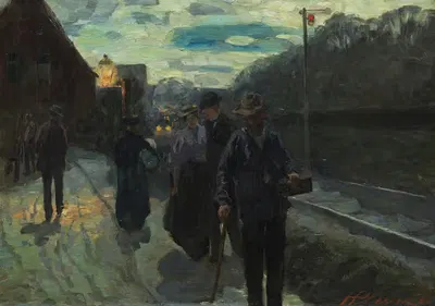 Пригородный вокзал при лунном свете by Херманн Плеер, 1896 — digital art print download
