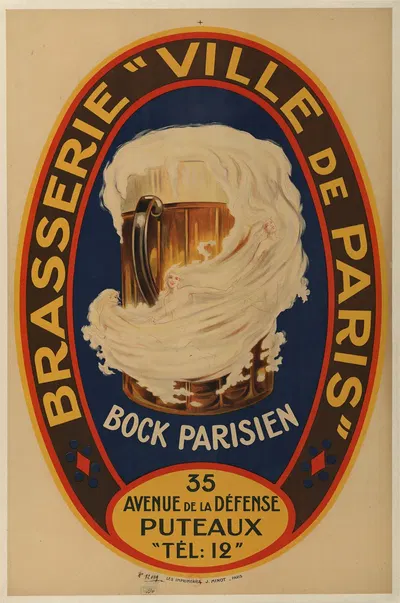 Brasserie Ville de Paris, 35 avenue de la Défense, Puteaux by Imp. J. Minot, 1921 — digital art print download