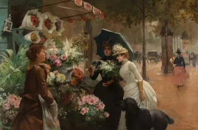 Продавец цветов, дождливый день by Луи Мари Де Шривер, 1888 — digital art print download