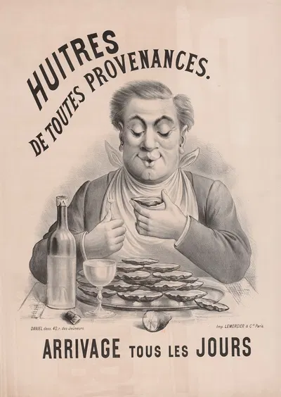 Huitres de toutes provenances. Arrivage tous les jours by Имп. Лемерсье и Ко, 1885 — digital art print download