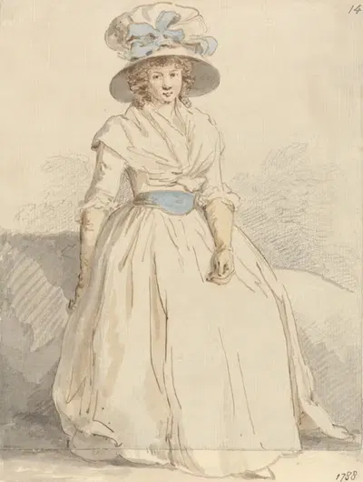 A Young Lady Seated Wearing a White Dress by Edward Edwards, 1788 — digital art print download