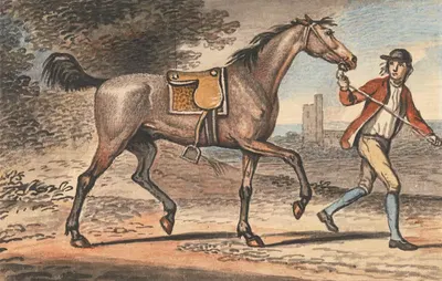 Stable Boy Leading a Trotting Horse in a Landscape with a Castle Tower by John Collet — digital art print download