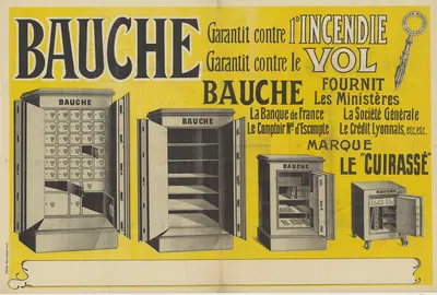 Bauche. coffre-fort, serrure.Garantit contre l'incendie. Garantit contre le vol by Imp. Paul Dupont, 1904 — digital art…