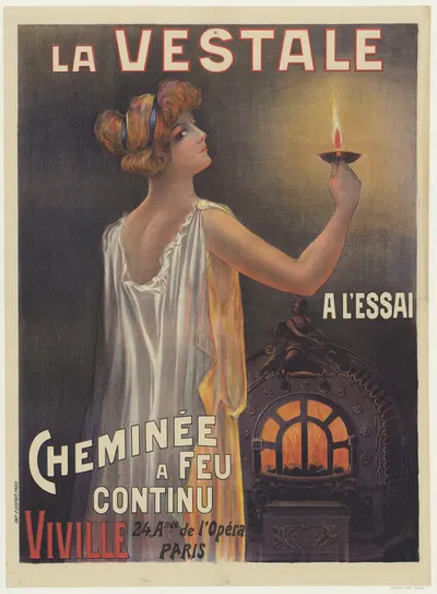 La Vestale cheminée à feu continu. À l'essai. Viville, 24 avenue de l'Opéra, Paris by Imp. Paul Dupont, 1898 — digital art…