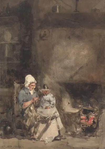 Женщина и ребенок у очага by Уильям Эванс из Бристоля, 1842 — digital art print download