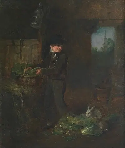 Мальчик, кормящий кроликов by Александр Джордж Фрейзер, 1811 — digital art print download