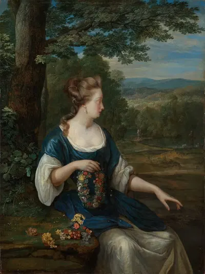 Portrait of a woman with a wreath of flowers by Eglon van der Neer, 1694 — digital art print download
