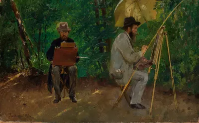 Edmund Kanoldt und Emil Lugo, im Freien malend by Emil Lugo, 1880 — digital art print download