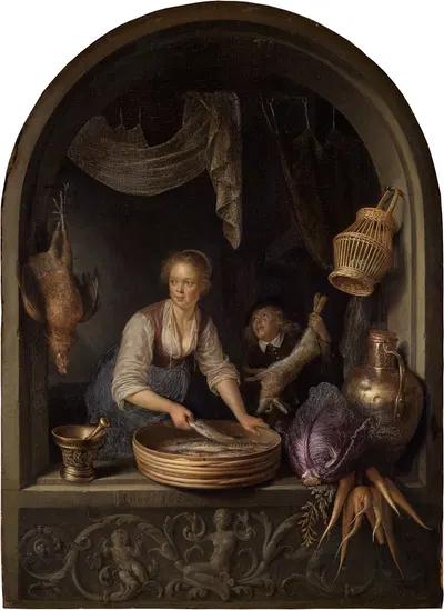 Кухонная служанка у окна by Геррит Доу, 1652 — digital art print download