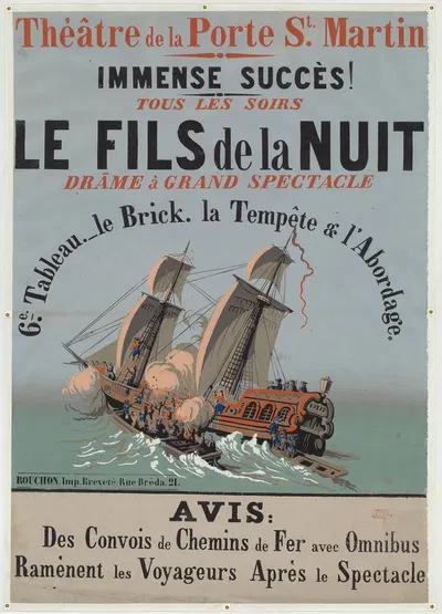 BThéâtre de la Porte St Martin… Le Fils de la nuit. Drame à grand spectacle by Imp. Rouchon, 1856 — digital art print…
