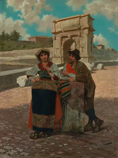 Итальянская крестьянская пара перед Аркой Тита в Риме by Джузеппе Аурели — digital art print download