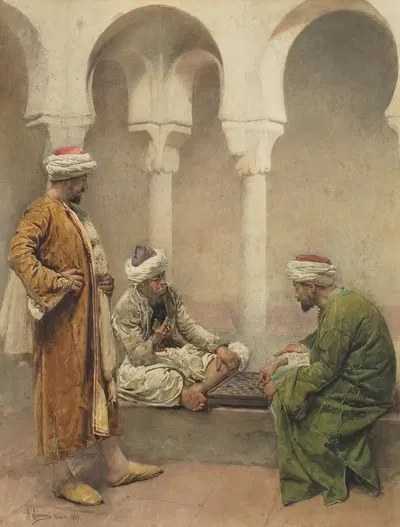 A game of draughts by Gustavo Simoni, 1887 — digital art print download