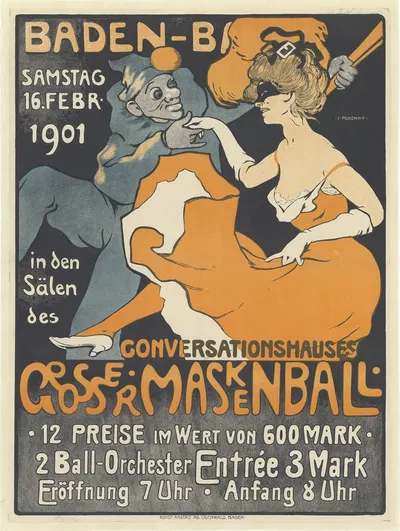Baden-Baden, Samstag 16 Febr. 1901. Conversationshauses Grosser Maskenball by Иво Пухонни, 1901 — digital art print download
