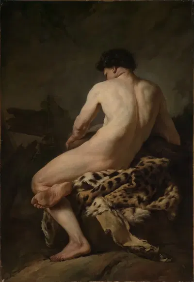 Seated male nude as Bacchus by Jean Baptiste Marie Pierre — digital art print download