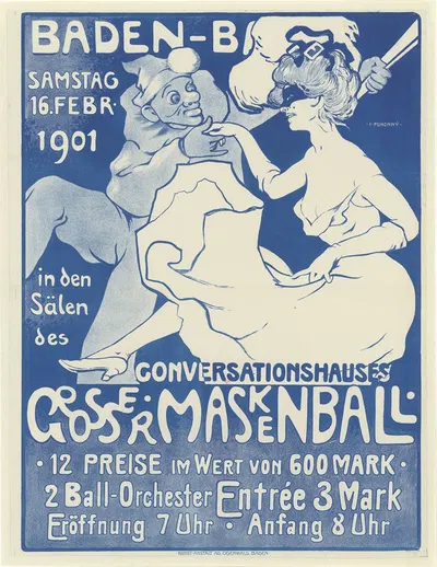 Baden-Baden, Samstag 16 Febr. 1901. Conversationshauses Grosser Maskenball by Иво Пухонни, 1901 — digital art print download