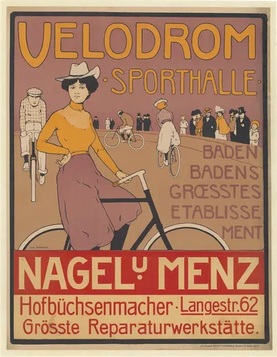 Velodrom Sporthalle. Baden Badens Groesstes Etablissement. Nagel u Menz by Иво Пухонни, 1900 — digital art print download