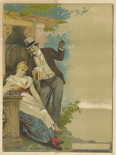Couple au bock de bière affiche sans lettre by Дж. Вайнер, 1890-1900 — digital art print download