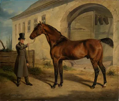 Английский чистокровный жеребец 'Роберт' by Рудольф Кунц, 1834 — digital art print download