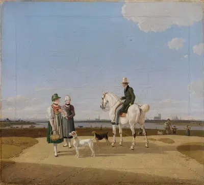Ein Reiter und zwei Bauernmädchen by Wilhelm von Kobell, 1829 — digital art print download