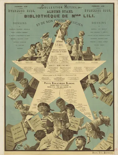 Collection Hetzel. Albums Stahl, Bibliothèque de M.lle Lili et de son cousin Lucien by Jean Geoffroy, 1880 — digital art…