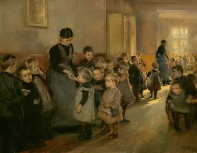 Перемена в школе by Кнуд Эрик Ларсен, 1891 — digital art print download