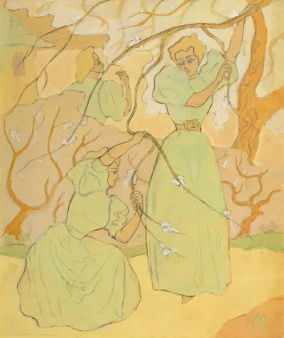 Три женщины под цветущими деревьями by Поль Рансон, 1895 — digital art print download
