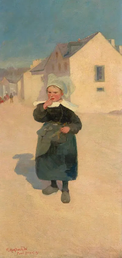 Breton girl, late from school by Robert Murdoch Wright, 1891 — digital art print download