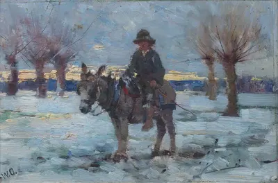 Мальчик на осле в снежном пейзаже by Уолтер Фредерик Осборн, 1885 — digital art print download