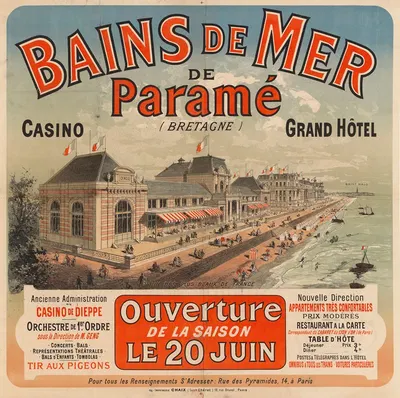 Bains de mer de Paramé (Bretagne), Grand Hôtel, ouverture de la saison le 20 juin by Жюль Шере, 1886 — digital art print…