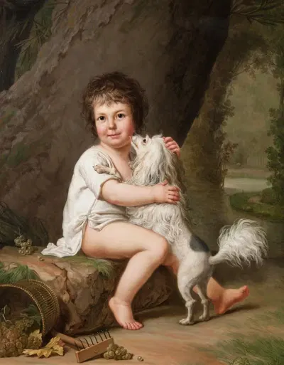Портрет молодого Анри Бертоlet-Кампан (1784-1821) с собакой Алин by Адольф Ульрик Вертмюллер, 1784-1821 — digital art print…