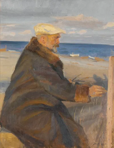 Michael Ancher Painting on the Shore by Anna Ancher, 1901 — digital art print download