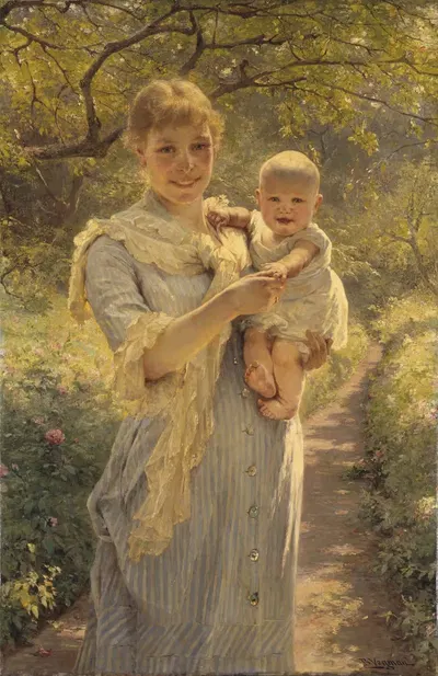 Молодая мать с ребенком в саду by Берта Вегманн — digital art print download