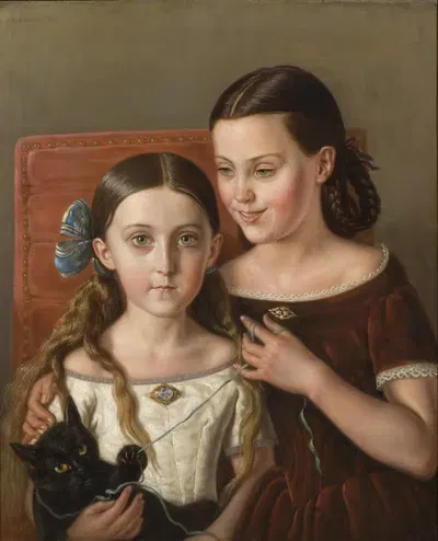 Sigrid and Anna Mazér, Nieces of the Artist by Carl Peter Mazer, 1858 — digital art print download