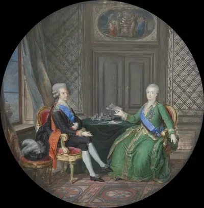 Король Густав III и Екатерина II России в Фредриксхаме by Корнелиус Хёйер, 1784 — digital art print download