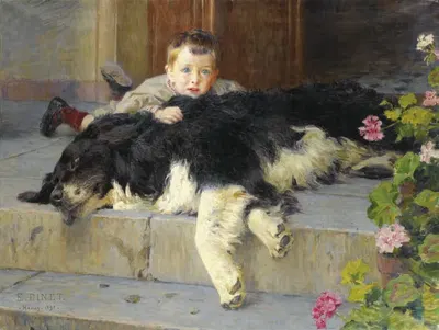 Мальчик с собакой by Этьен Дине, 1892 — digital art print download