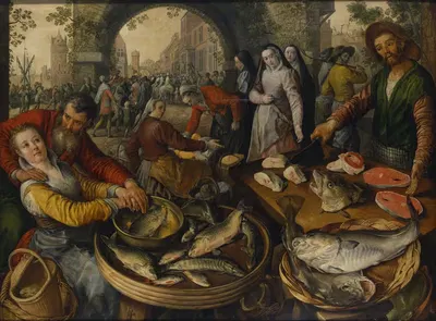 Рыбный рынок с Этце Хомо by Иоахим Бёйкелар, 1570 — digital art print download