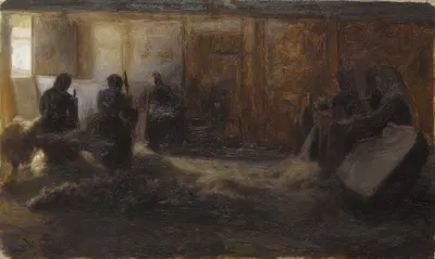 Flax-beating at Tidsvilde, Själland by Julius Paulsen, 1887 — digital art print download