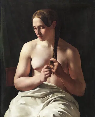 Женщина, заплетающая волосы by Людвиг Август Смит, 1839 — digital art print download