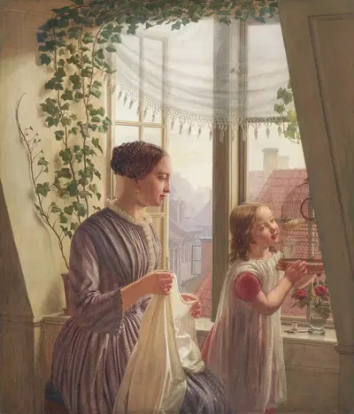 Интерьер с матерью и дочерью у окна by Людвиг Август Смит, 1853 — digital art print download