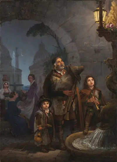 Уличные музыканты у Пантеона by Олоф Йохан Сёдермарк, 1840 — digital art print download